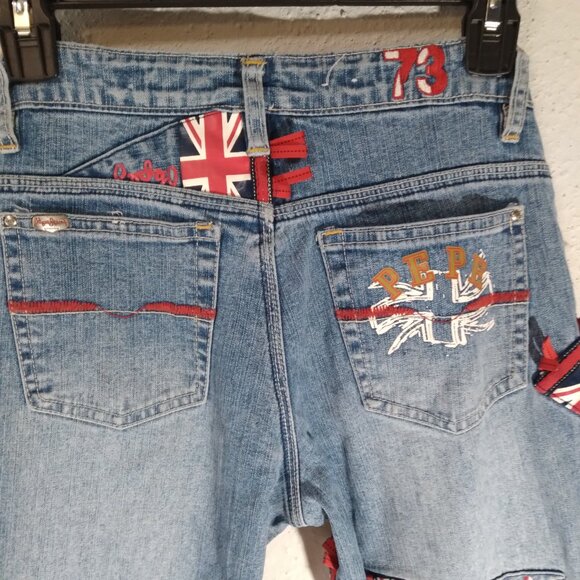 Pepe Jeans 31st ANNIVERSARY London Union Jack British Flag FLARED JEANS 25x29 - Picture 2 of 16
